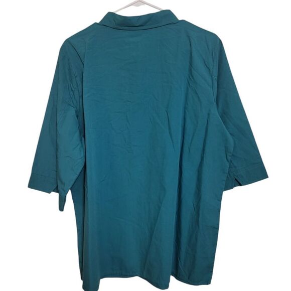 American Sweetheart Green Turquoise Button Up Blouse, XL - Picture 2 of 7